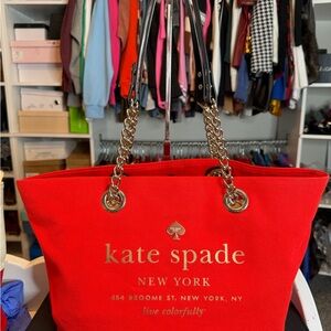 Kate Spade Vibrant Red Tote with Chain Straps